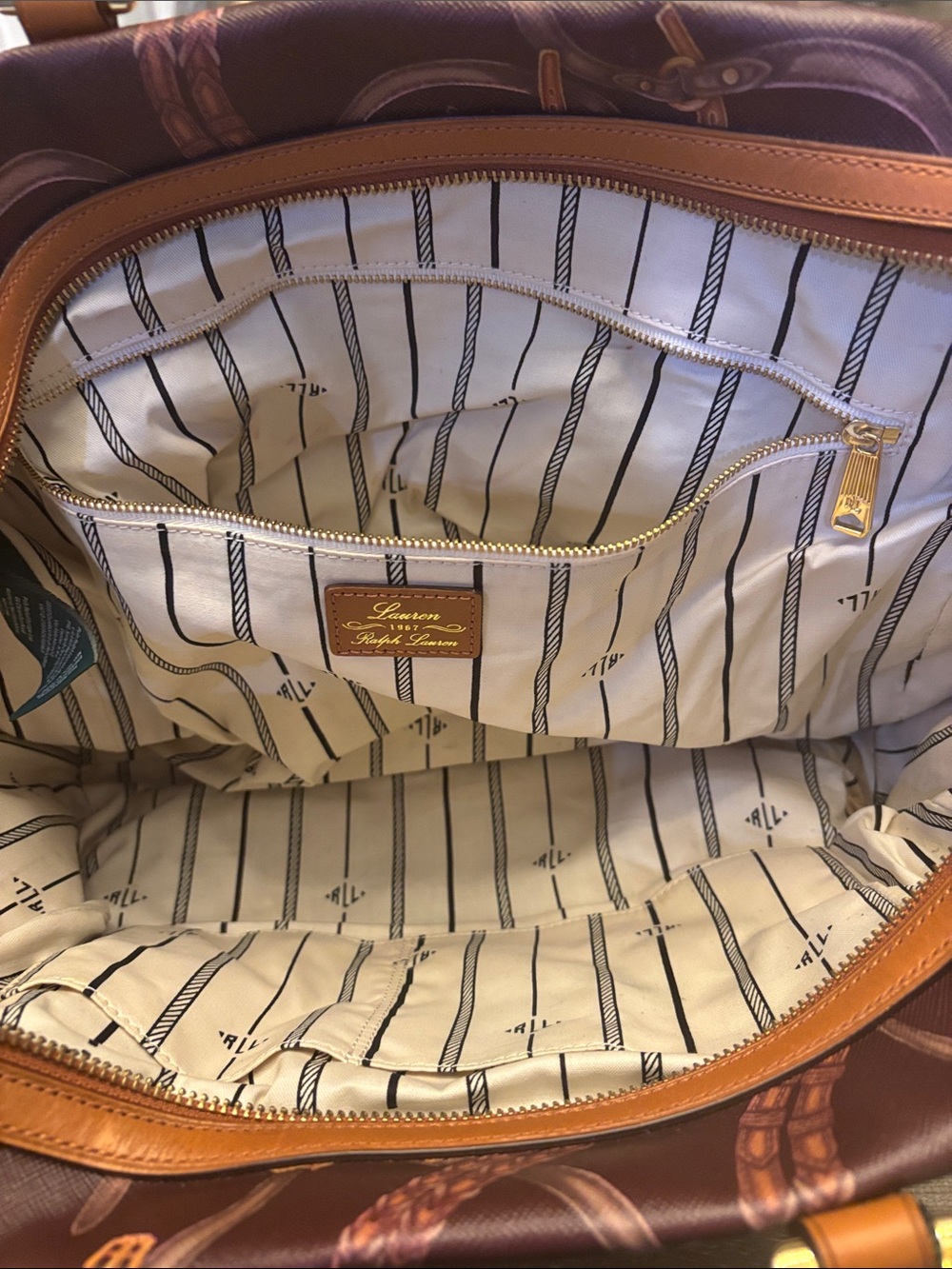 Ralph Lauren Satchel with Tan Leather Trim - Picture 3 of 8